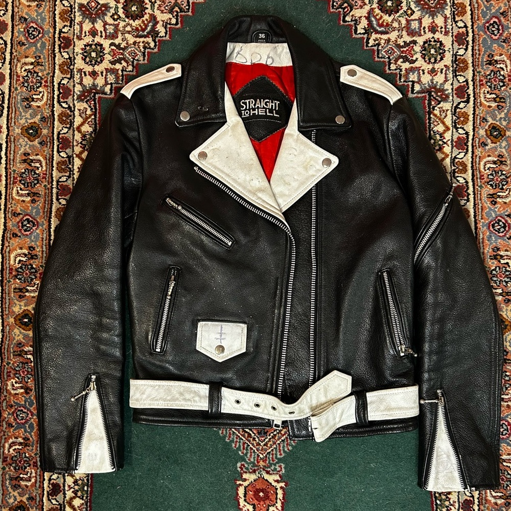 Straight To Hell Black and White “Commando” Leather Jacket (Size 36)